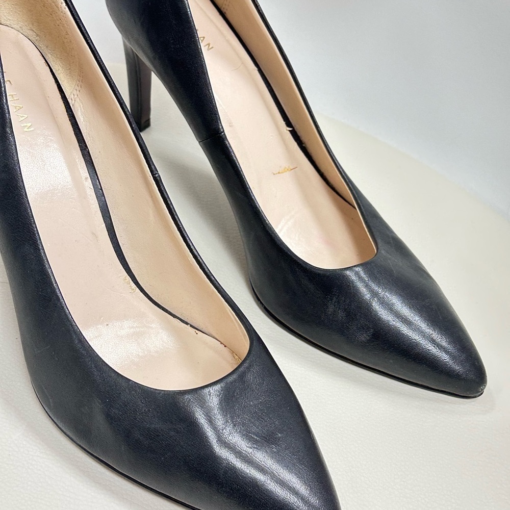 Cole Haan Black Leather Pointed-Toe Pumps - Picture 2 of 6